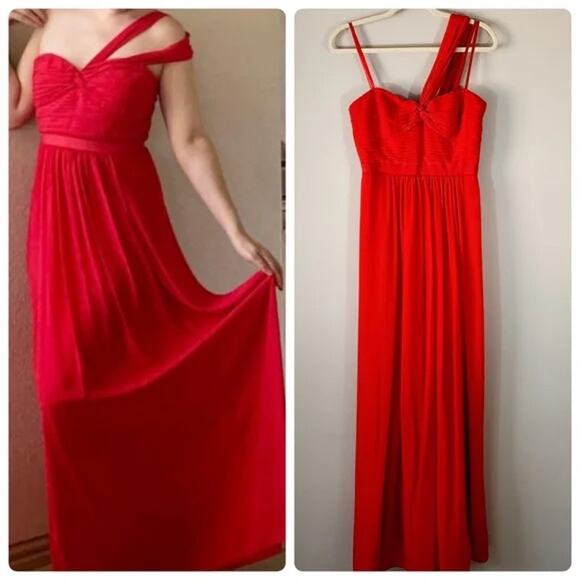 BCBGMAXAZRIA Jamille One-Shoulder Chiffon Evening Gown Red Berry 0 Formal Event - Picture 3 of 10